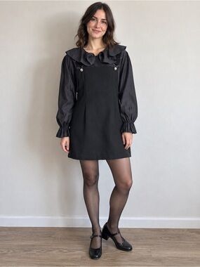 Vintage 90s Liacci Black Overall Jumper Pinafore Mini Dress Size 7 Small Grunge